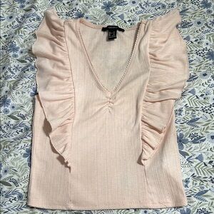 Forever 21 Light Pink Ruffle V-Neck Tank Top